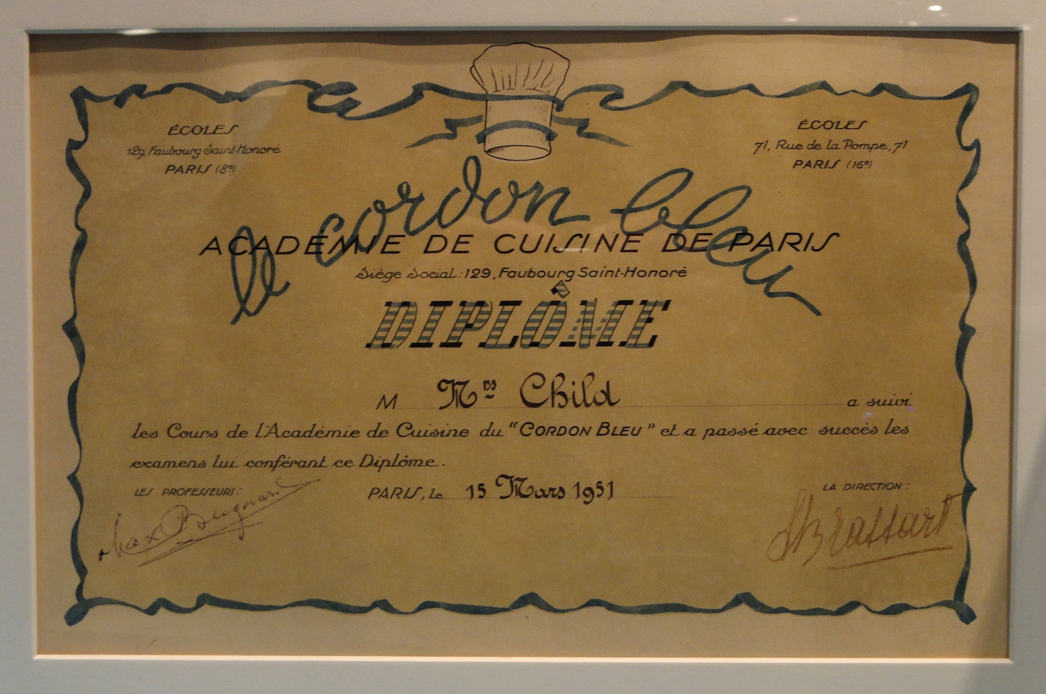 Julia Child Cordon Bleu Diploma ©National Museum of American History