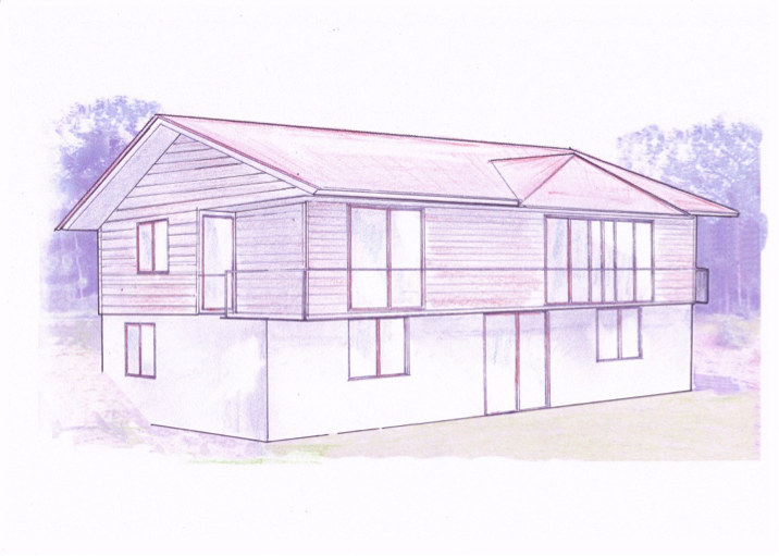 Sketch of the exterior of a new build in France
