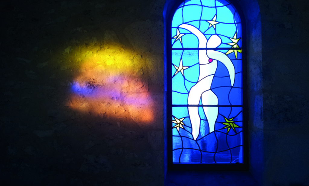 Stained glass window in the newly renovated property in France, La Chapelle