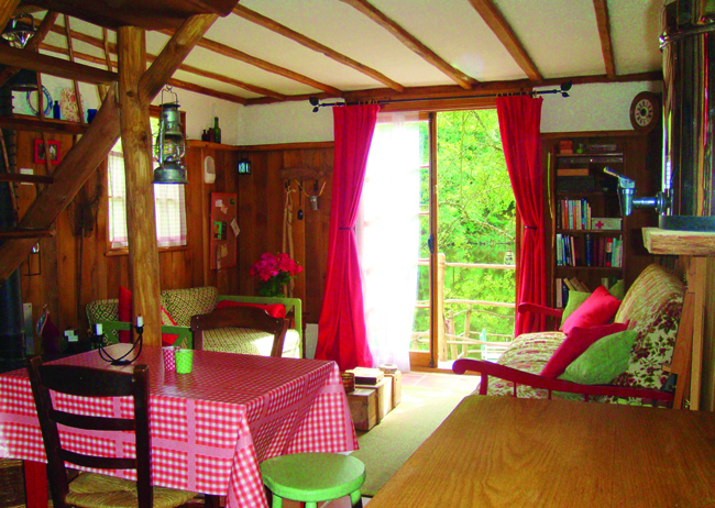interior of a cabin in the woods