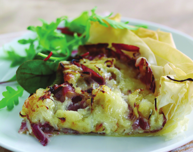 French Emmental & Roscoff onion tart with a beurre blanc sauce