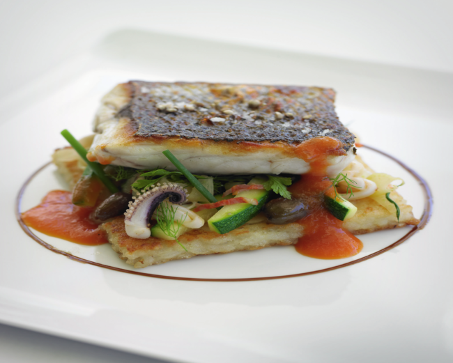 Grilled sea bass with ratatouille