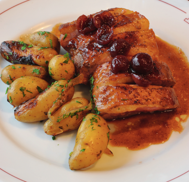 Duck Breast with Morello Cherries and Roasted Baby Potatoes