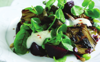 Goat’s cheese Camembert salad with beetroot and artichoke