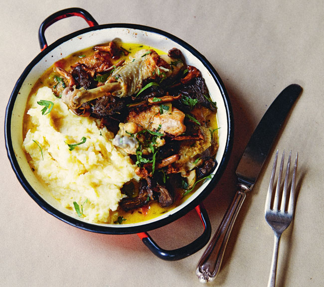 Poulet de bresse with potato, celeriac and parsnip mash & morbier sauce