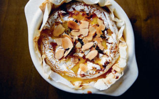 Baked Camembert with rosemary, honey and almonds