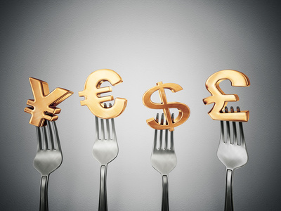 Currency symbols on a fork